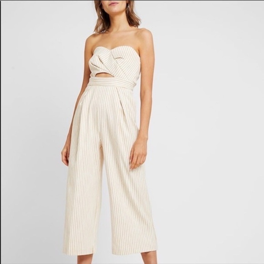 NWT Topshop mustard yellow striped bandeau jumpsuit Size US 8